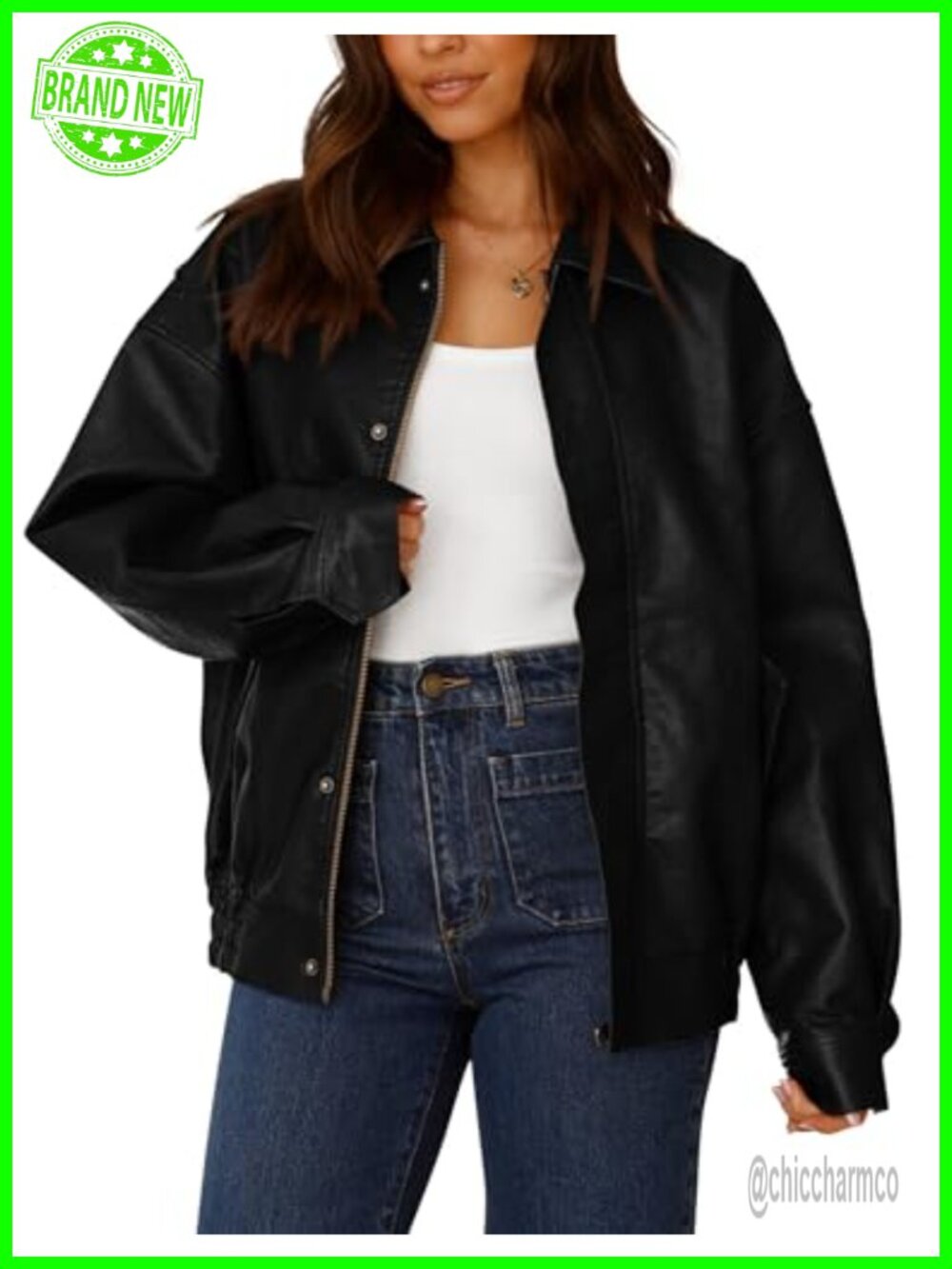 Faux Leather Motorcycle Jacket Zip Up Biker Moto Coat